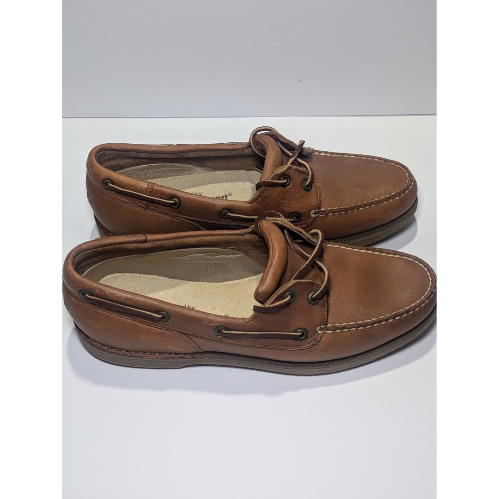 Rockport Perth Mens Brown Leather Boat Shoes Classic Loafers 2 Eyelet M7110 - Picture 4 of 6